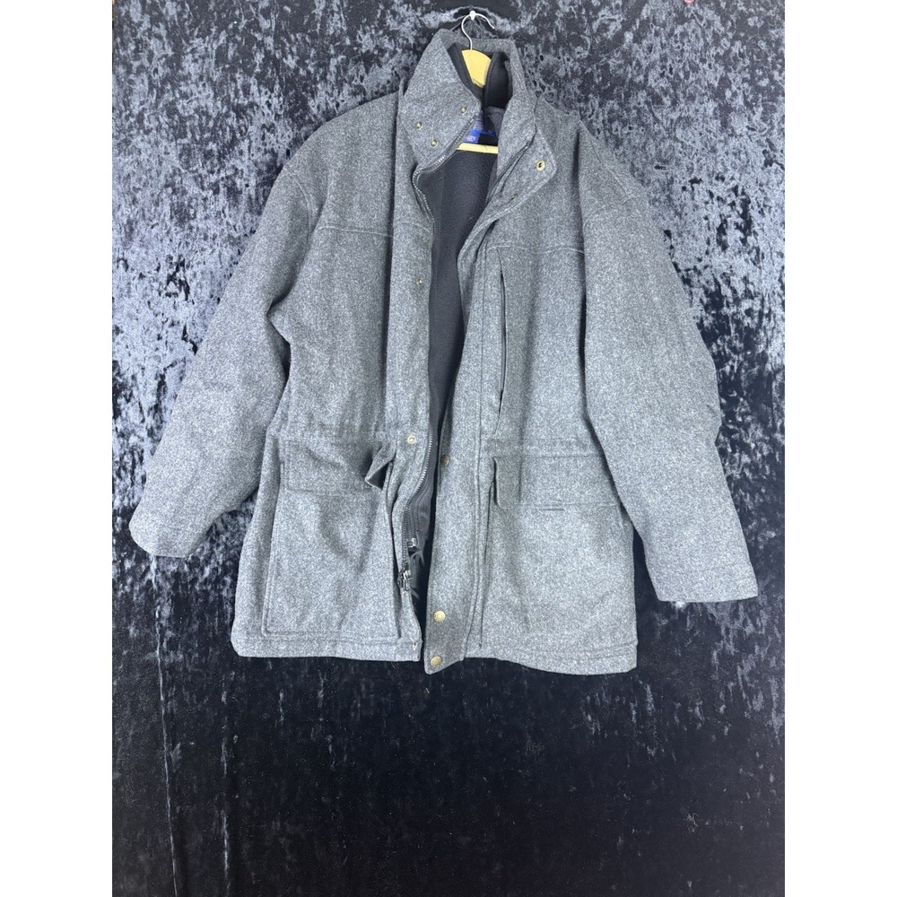 Pendleton Wool Coat Men L Gray Lined Full Zip Snap Buttons